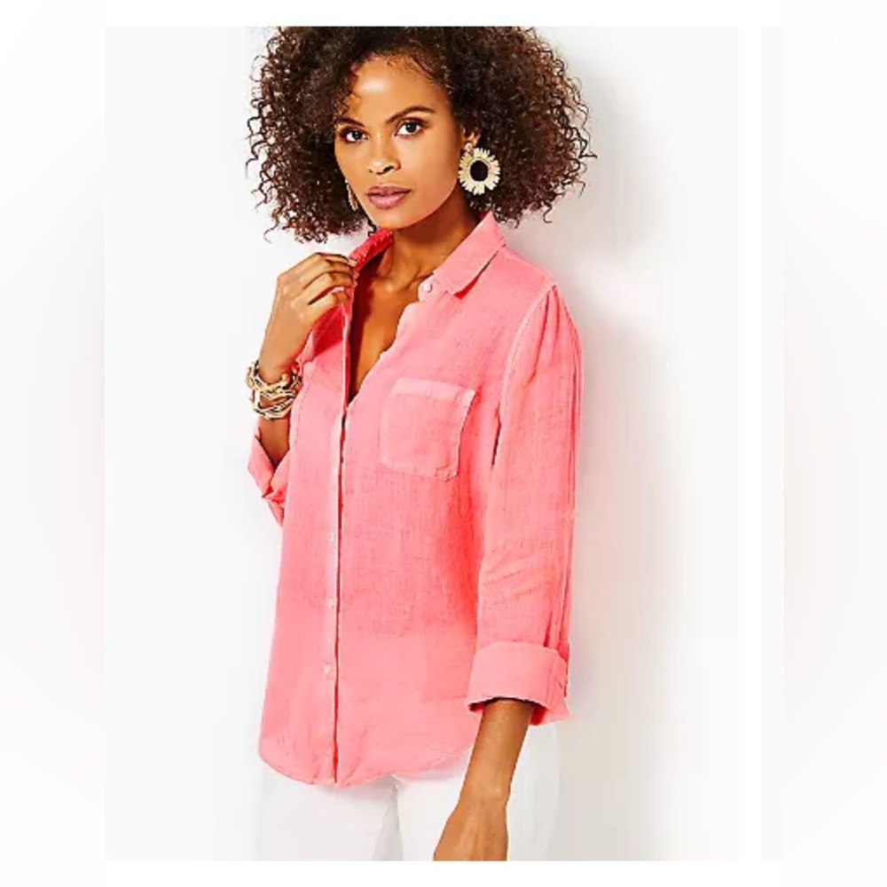 Lilly Pulitzer Sea View Linen Button Down